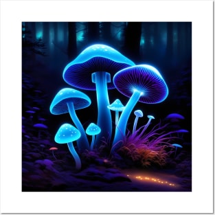 Bioluminescent mushrooms Posters and Art